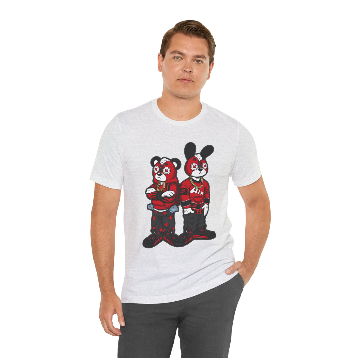 Streetwear Cartoon Bear & Bunny Tee — Hip Hop Graphic T-Shirt