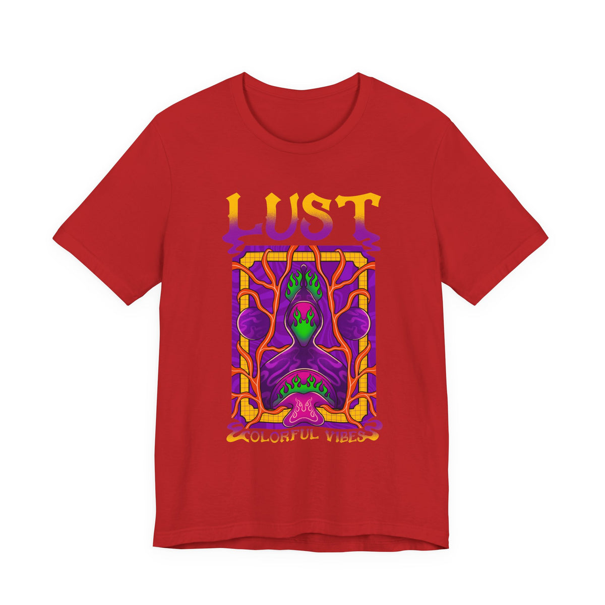 Lust Colorful Vibes Graphic Tee — Psychedelic Tarot-Inspired T-Shirt