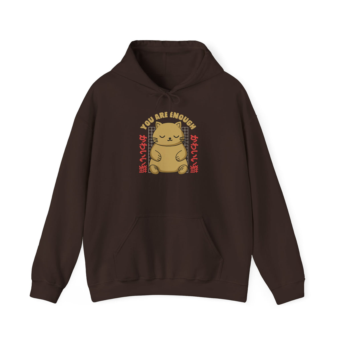 Hoodie — Cute 'You Are Enough' Kawaii Cat Comfort Hoodie