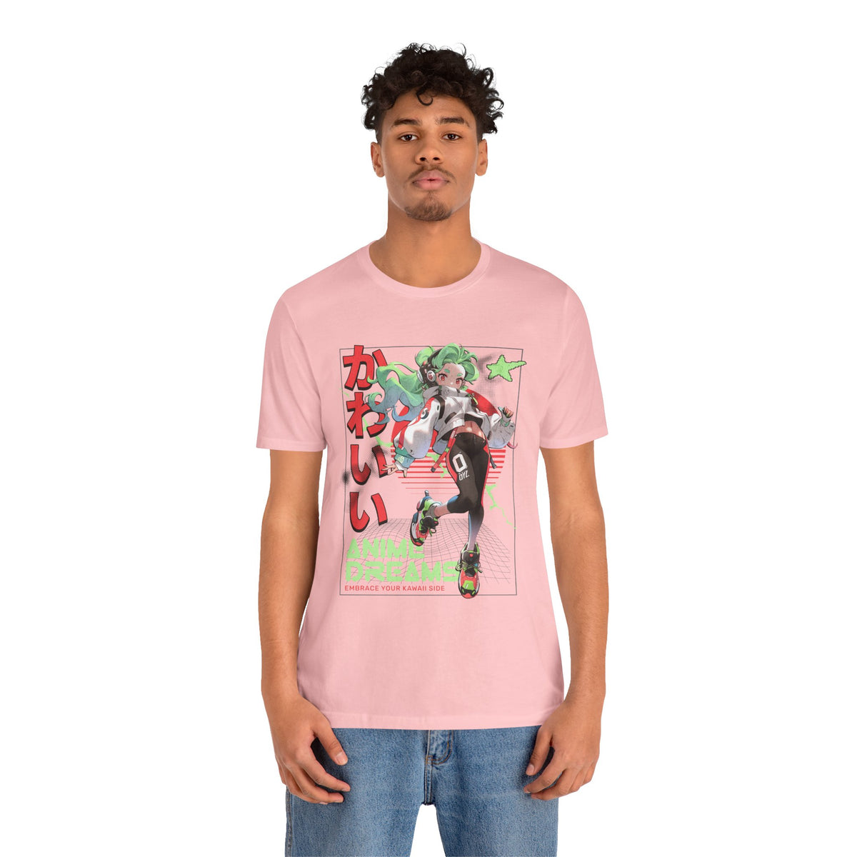 Anime Dreams Kawaii Tee — Neon Retro Anime Girl Graphic T-Shirt