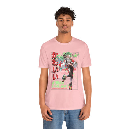 Anime Dreams Kawaii Tee — Neon Retro Anime Girl Graphic T-Shirt
