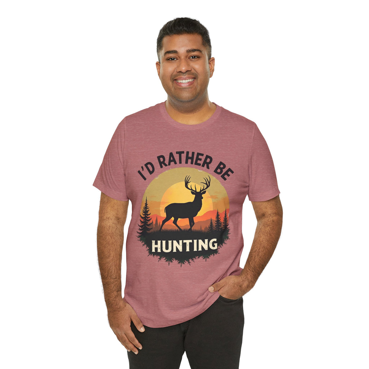 I'd Rather Be Hunting T‑Shirt — Deer Sunset Outdoor Hunting Tee