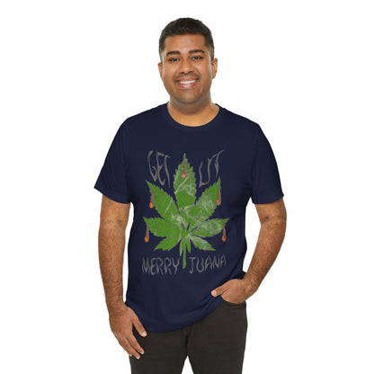 Merry Tijuana Cannabis Leaf Tee — 'Get Lit' Holiday Marijuana T-Shirt