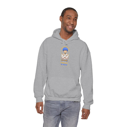 Anime Blue-Haired Character Hoodie — 'Promise to Be Trusted' Graphic Pullover