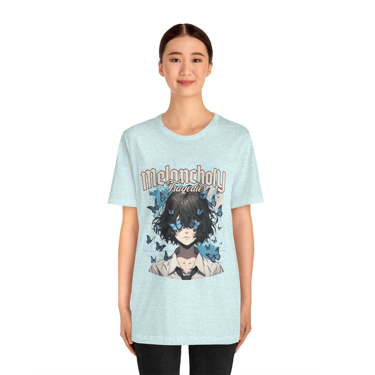 Melancholy Tragedia Anime Tee — Blue Butterflies Graphic T-Shirt