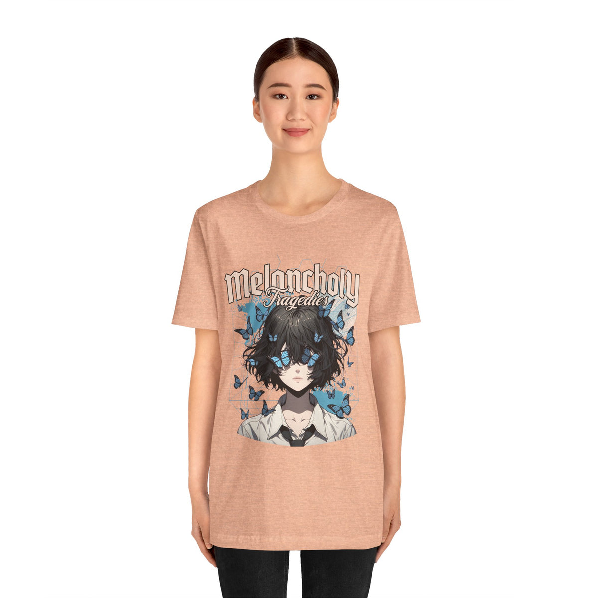 Melancholy Tragedia Anime Tee — Blue Butterflies Graphic T-Shirt