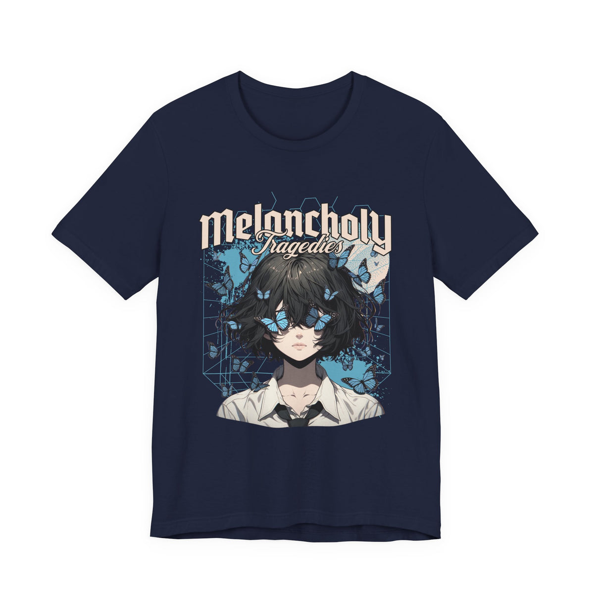 Melancholy Tragedia Anime Tee — Blue Butterflies Graphic T-Shirt