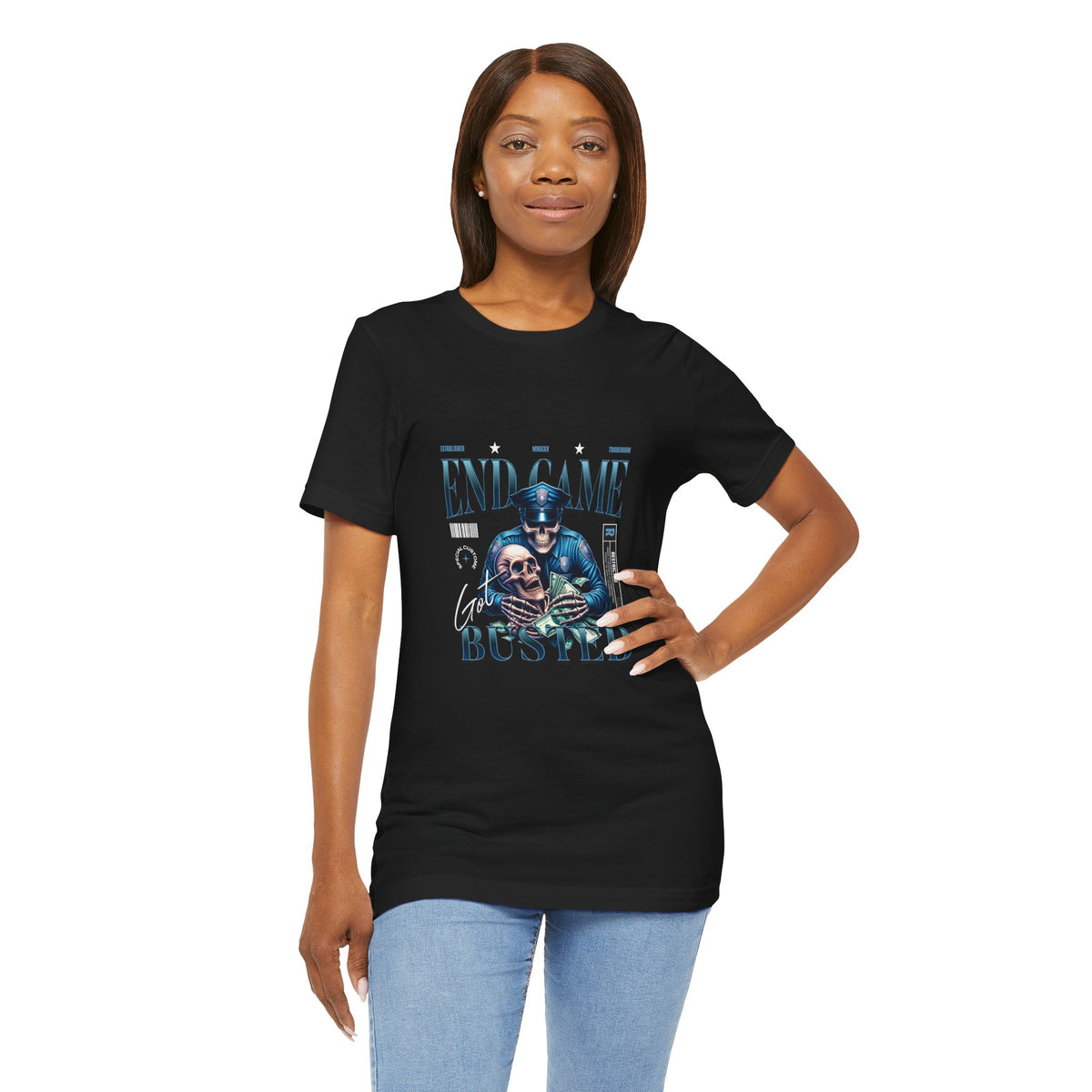 Endgame Got Busted Tee — Police Skull Graphic T-Shirt