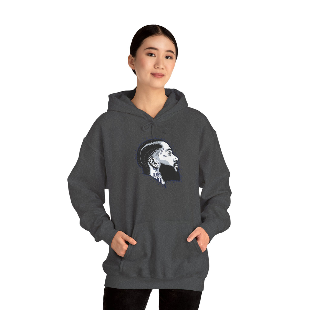 Portrait Graphic NIPSEY – Side Profile Ink Illustration Hooded