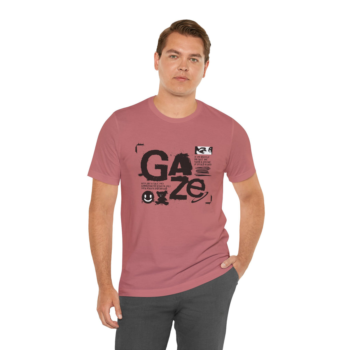 Gaze Typography Graphic Tee — Abstract Monochrome Text Art T-Shirt