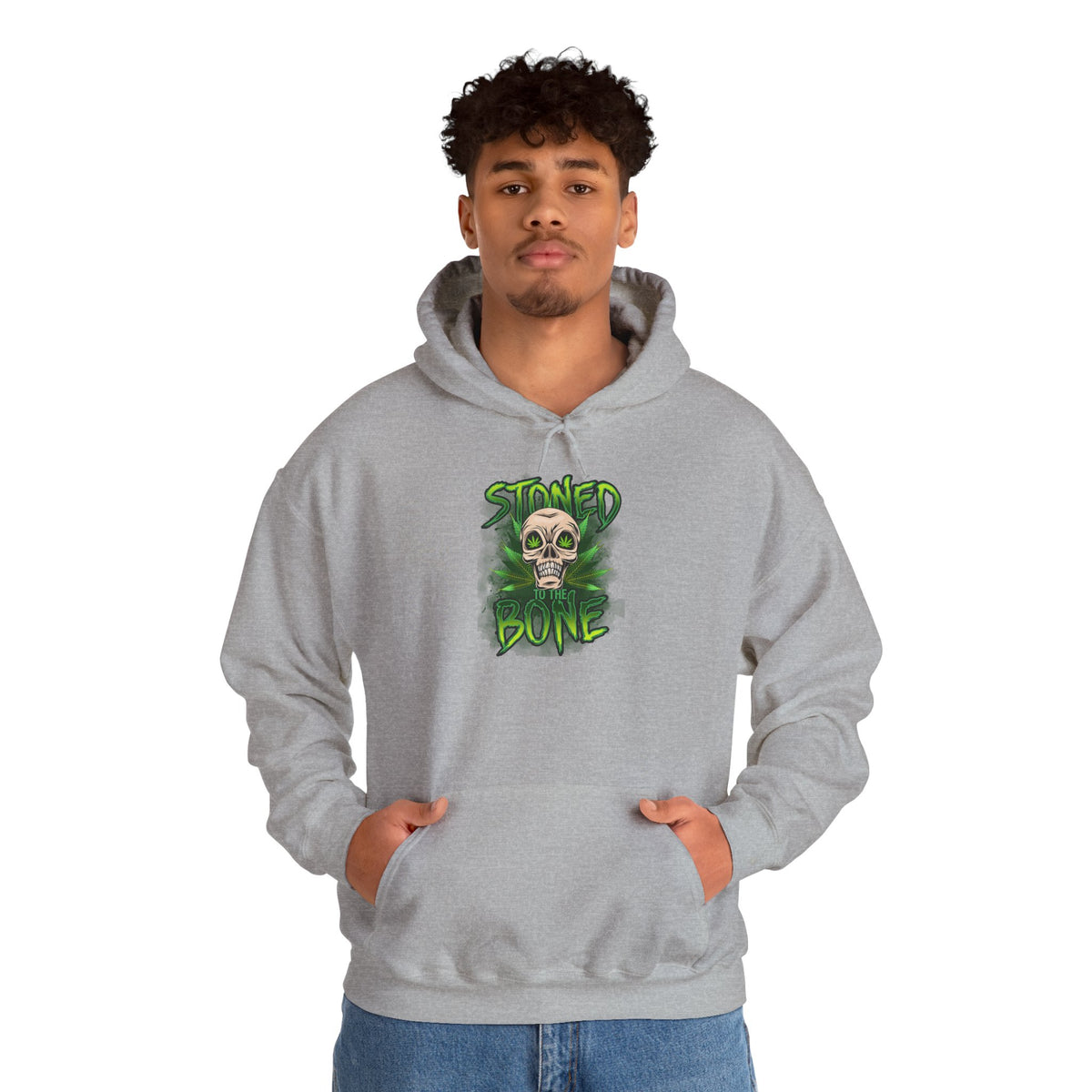 Skull 'Stoned Bone' Hoodie – Green Cannabis Skull Graphic Pullover