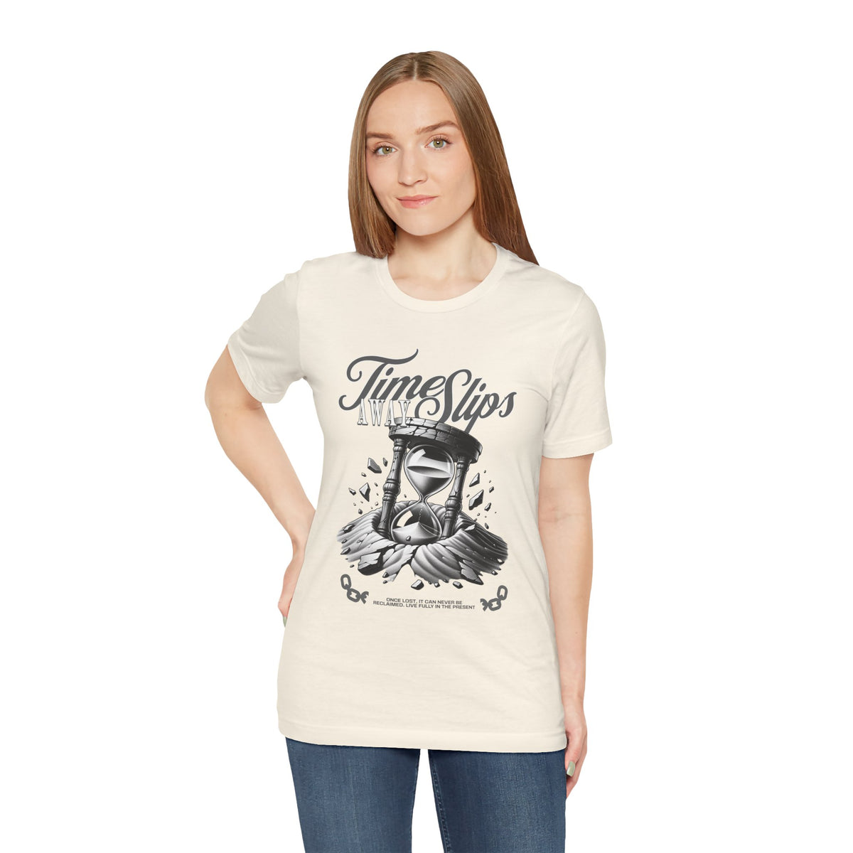 Time Slips Hourglass T‑Shirt — Vintage Black & White Graphic Tee