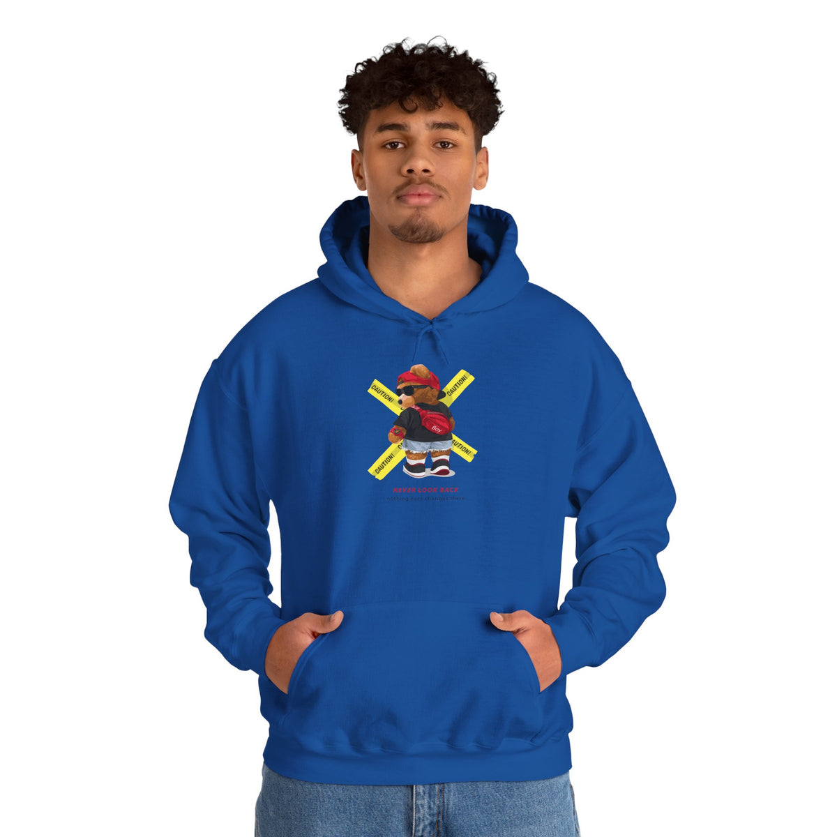 Hockey Bear Graphic Hoodie — 'Never Give Up' Cozy Skate Sweatshirt