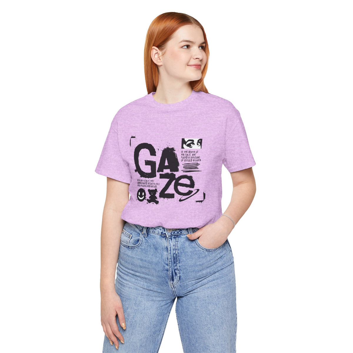 Gaze Typography Graphic Tee — Abstract Monochrome Text Art T-Shirt