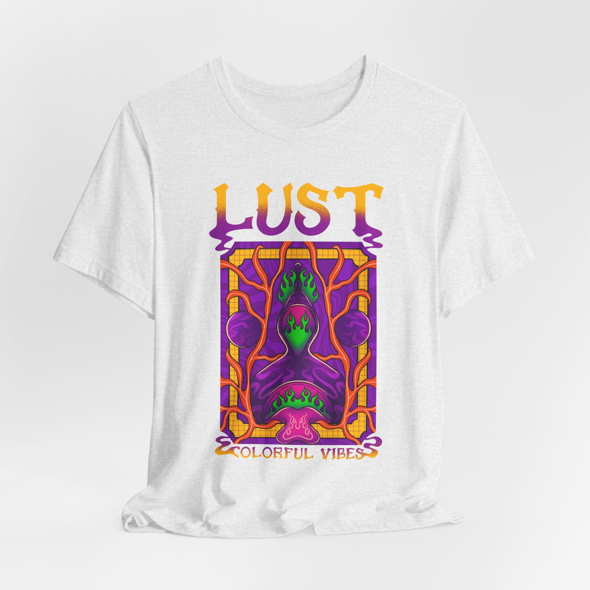 Lust Colorful Vibes Graphic Tee — Psychedelic Tarot-Inspired T-Shirt