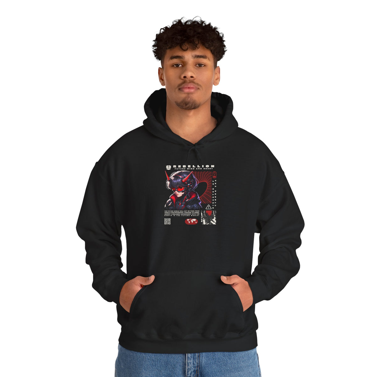 Cyber Samurai Hoodie — Futuristic Red Oni Graphic Pullover