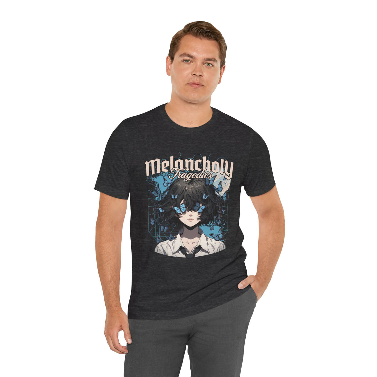 Melancholy Tragedia Anime Tee — Blue Butterflies Graphic T-Shirt