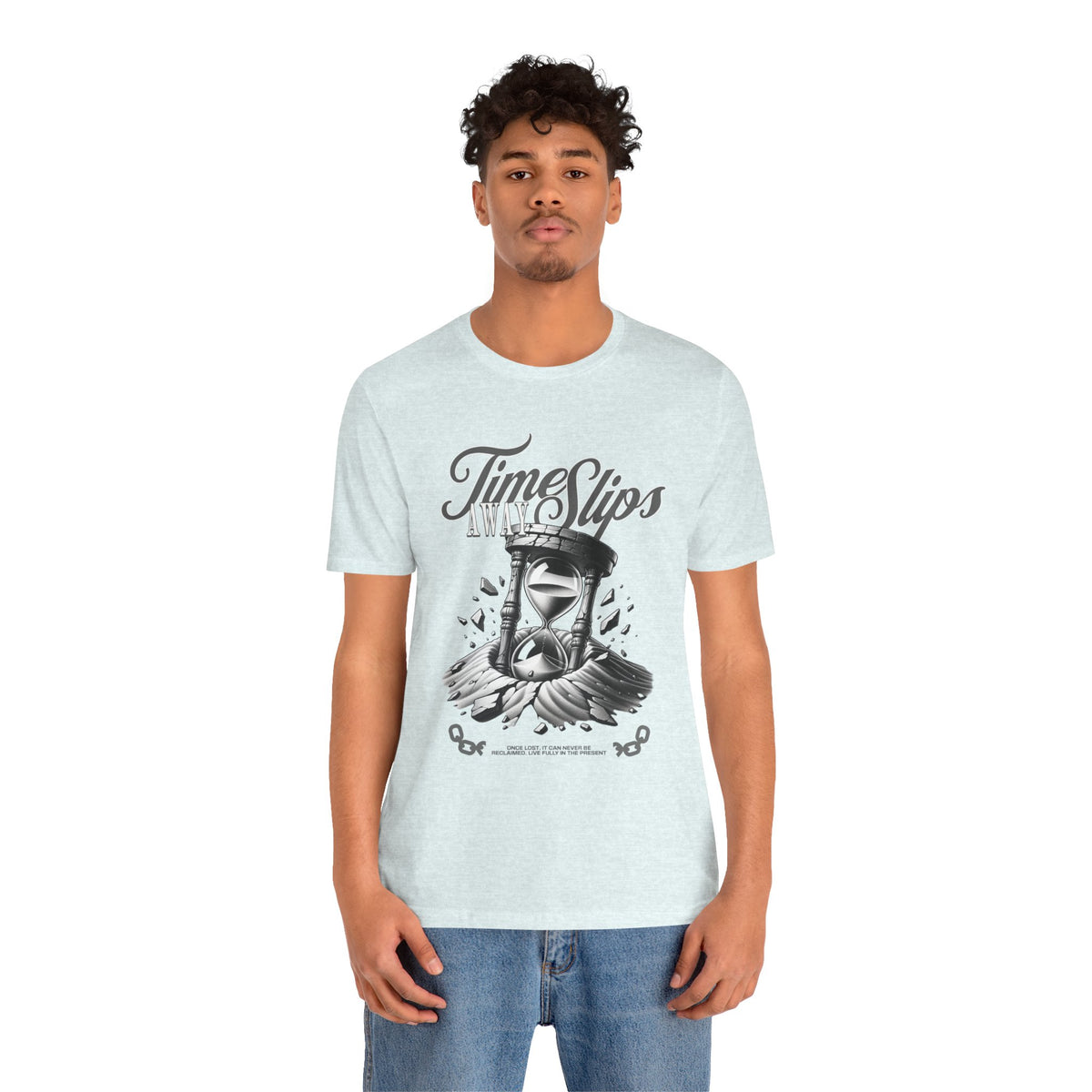 Time Slips Hourglass T‑Shirt — Vintage Black & White Graphic Tee