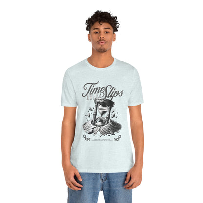 Time Slips Hourglass T‑Shirt — Vintage Black & White Graphic Tee