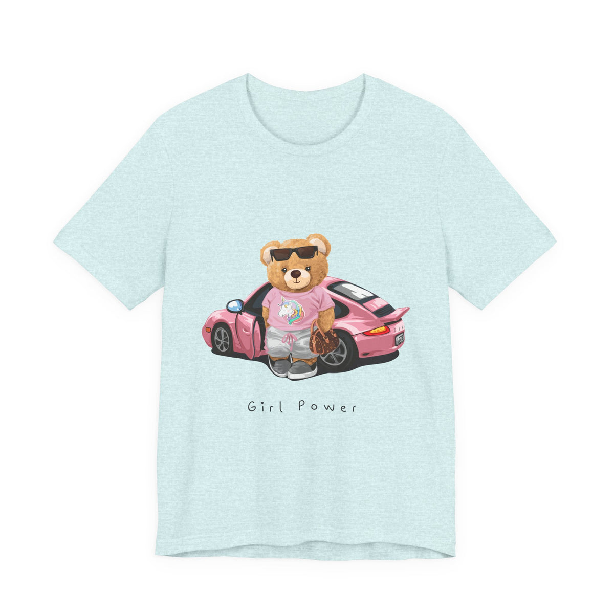 Girl Power Bear Tee — Cute Pink Car Teddy Graphic T-Shirt