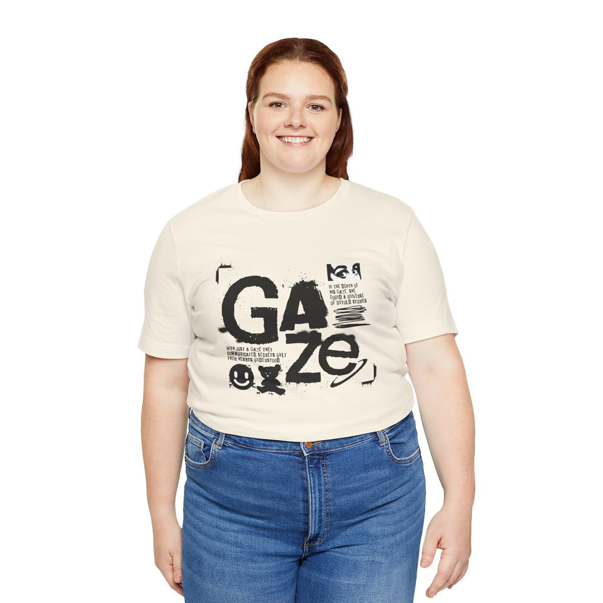 Gaze Typography Graphic Tee — Abstract Monochrome Text Art T-Shirt