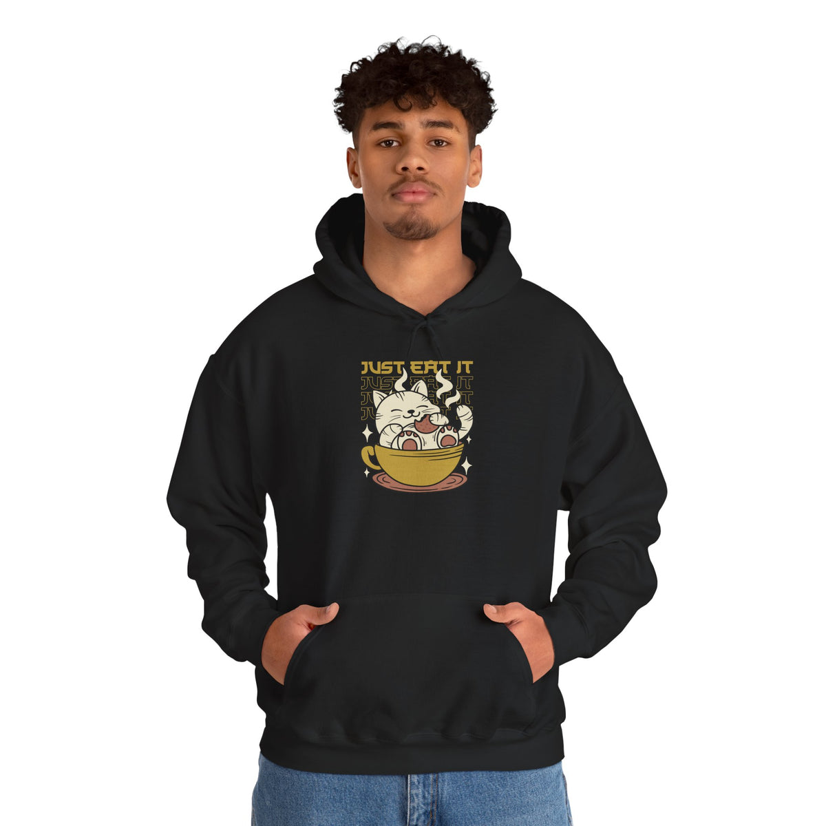 Cat Latte Hoodie - "Just Eat It" Cute Cat in Cup Sweatshirt