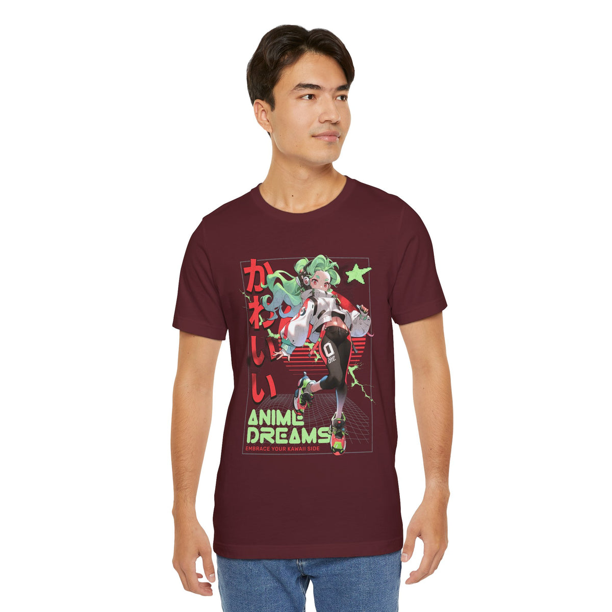 Anime Dreams Kawaii Tee — Neon Retro Anime Girl Graphic T-Shirt