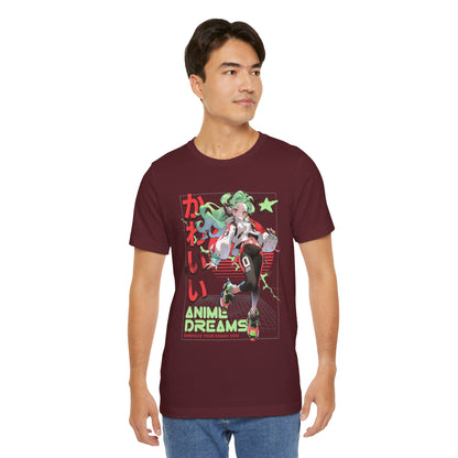 Anime Dreams Kawaii Tee — Neon Retro Anime Girl Graphic T-Shirt