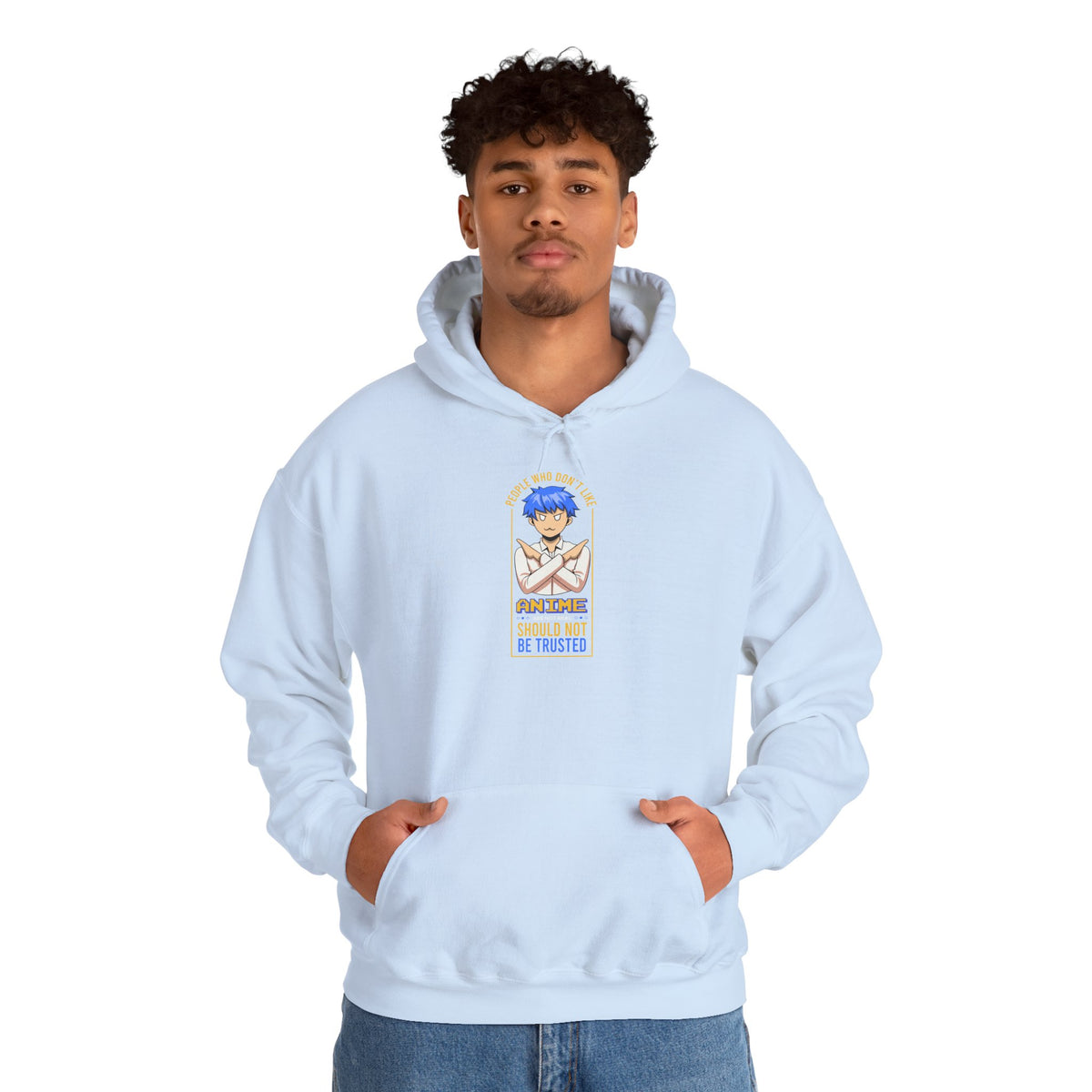 Anime Blue-Haired Character Hoodie — 'Promise to Be Trusted' Graphic Pullover