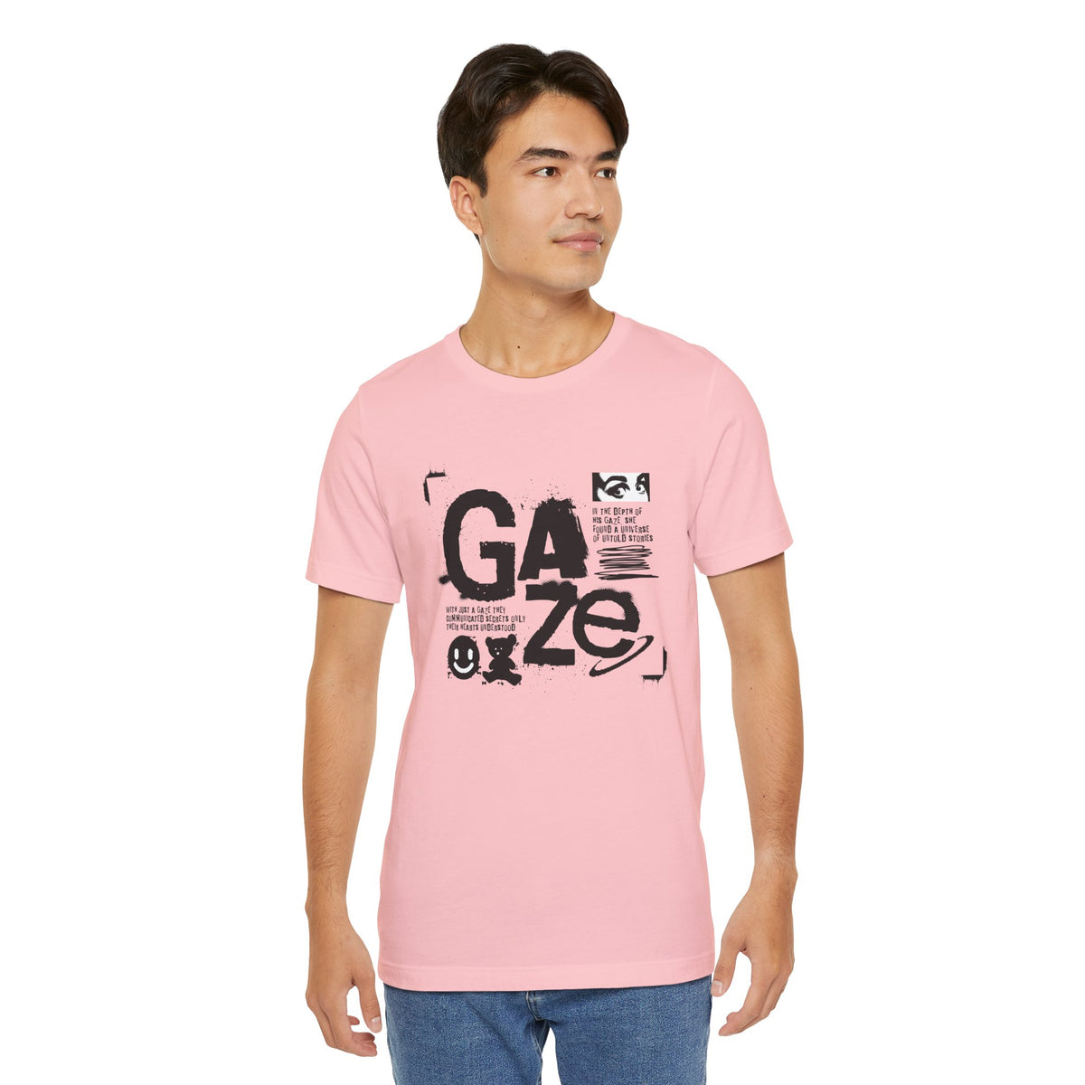 Gaze Typography Graphic Tee — Abstract Monochrome Text Art T-Shirt