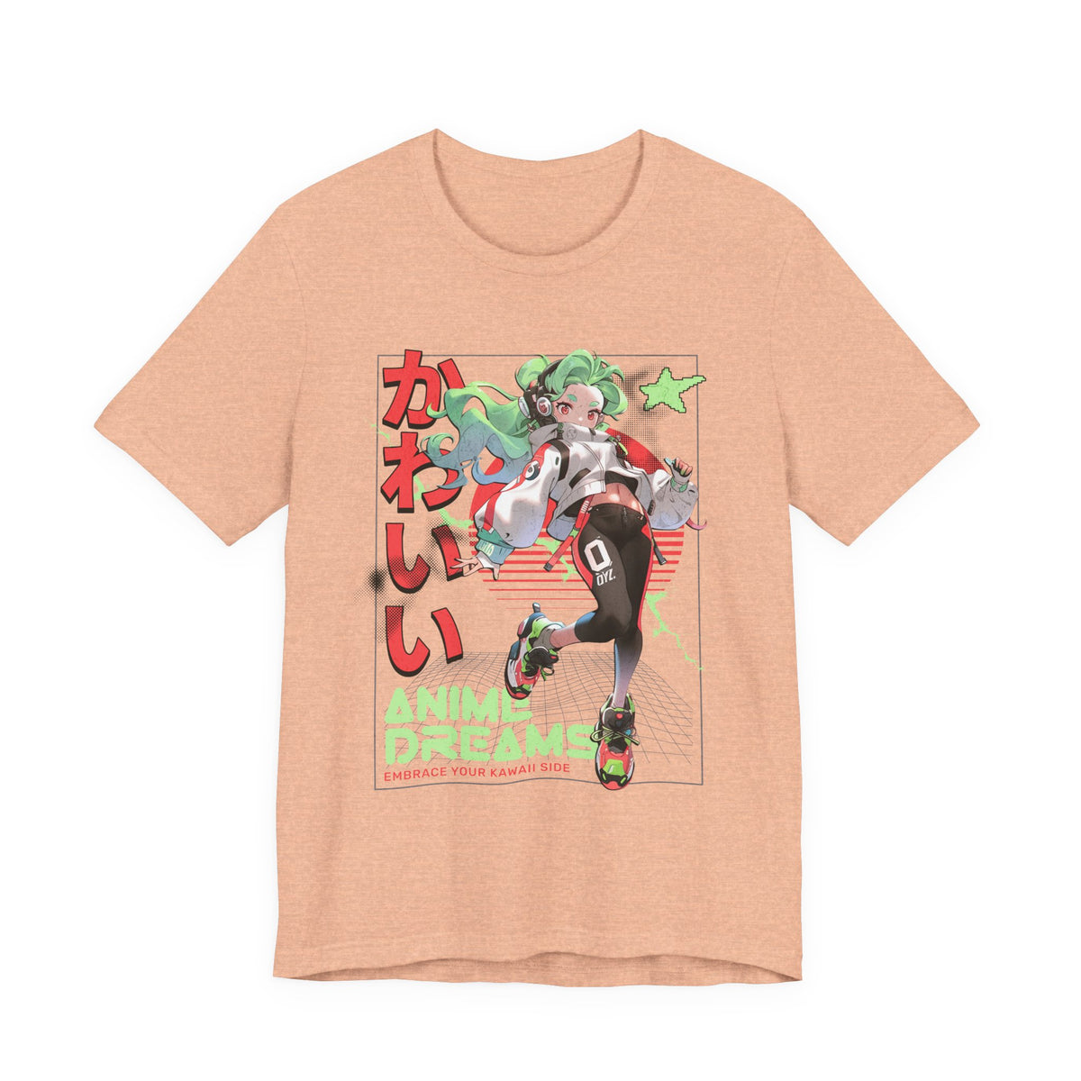 Anime Dreams Kawaii Tee — Neon Retro Anime Girl Graphic T-Shirt