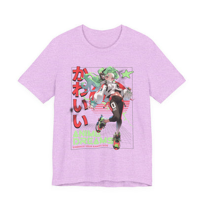 Anime Dreams Kawaii Tee — Neon Retro Anime Girl Graphic T-Shirt