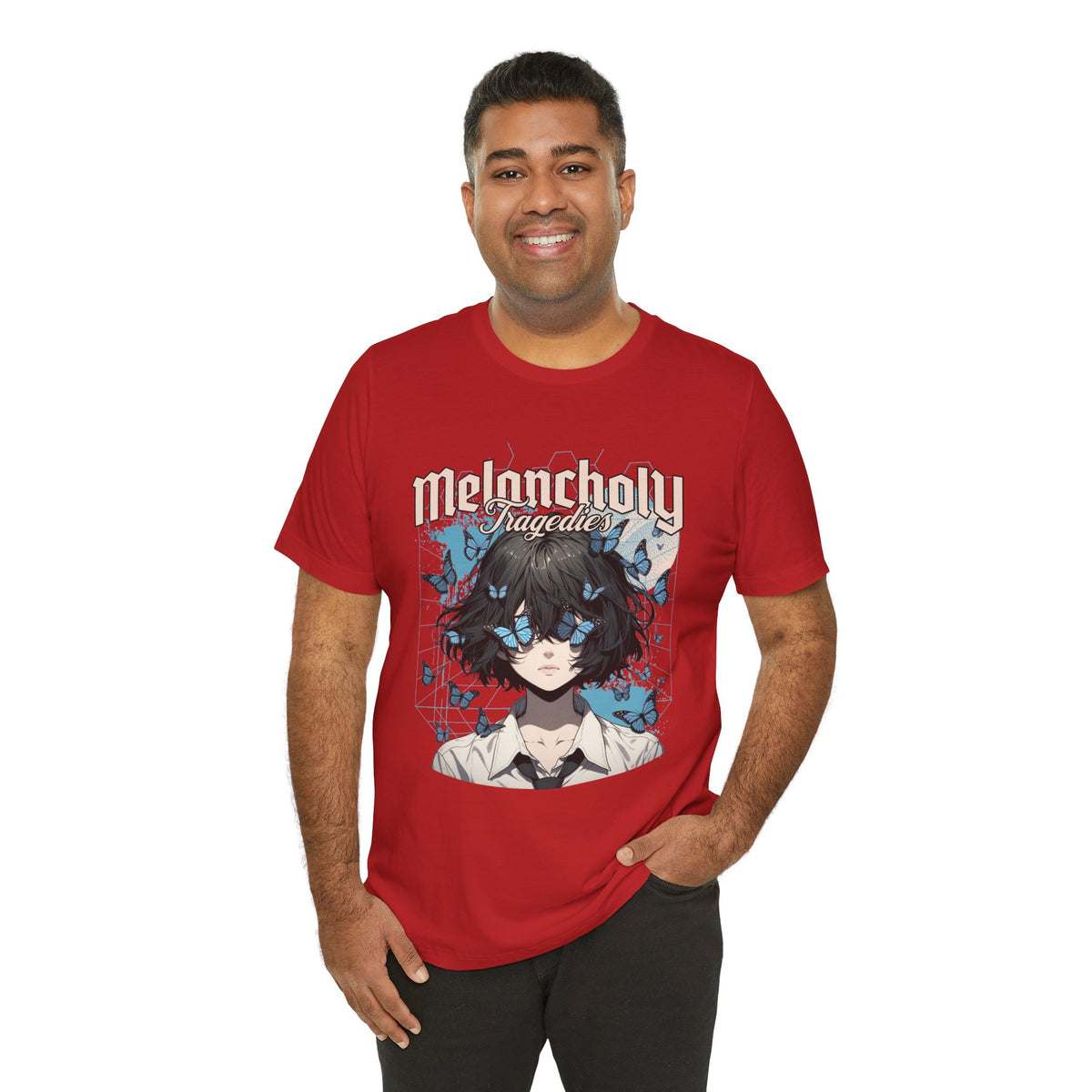 Melancholy Tragedia Anime Tee — Blue Butterflies Graphic T-Shirt