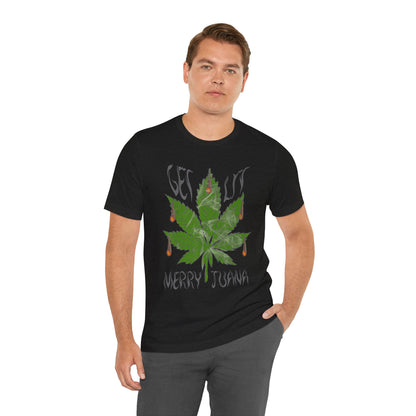 Merry Tijuana Cannabis Leaf Tee — 'Get Lit' Holiday Marijuana T-Shirt