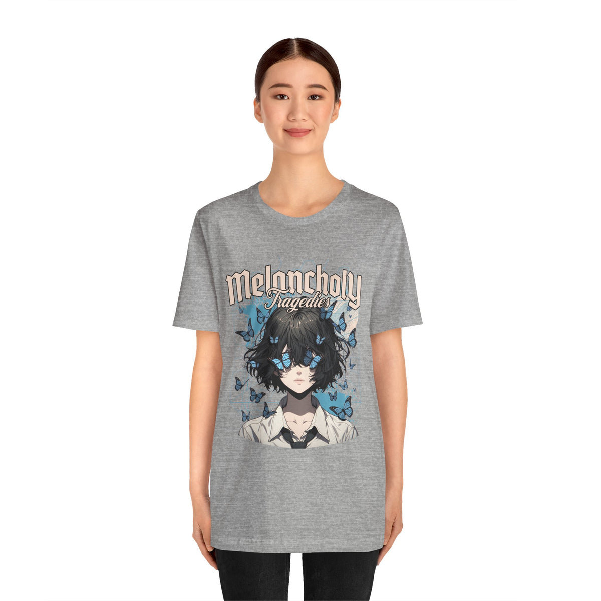 Melancholy Tragedia Anime Tee — Blue Butterflies Graphic T-Shirt