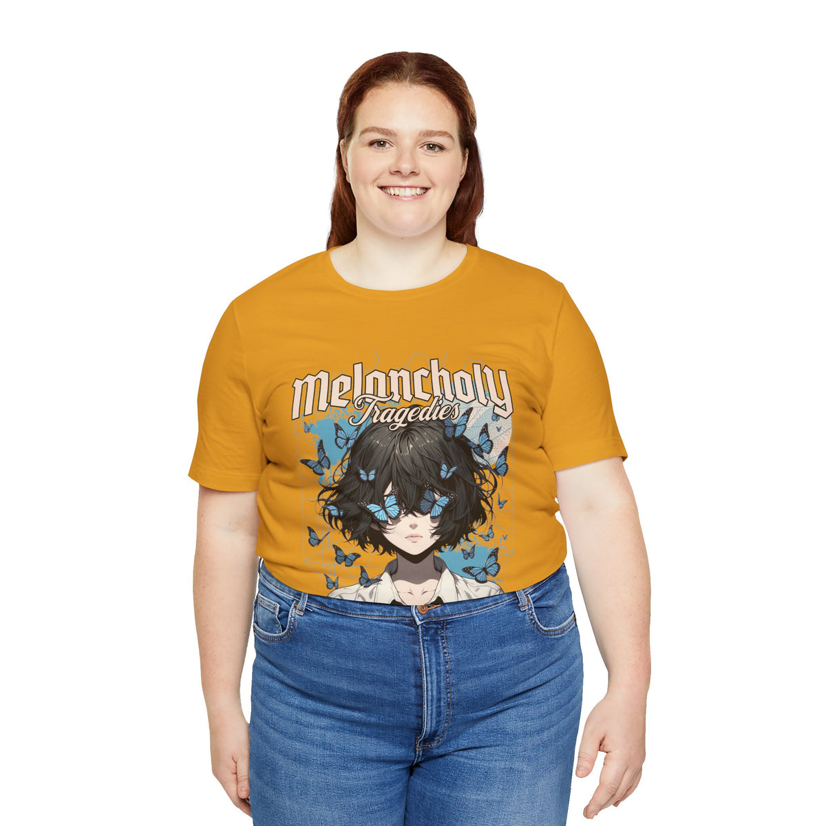 Melancholy Tragedia Anime Tee — Blue Butterflies Graphic T-Shirt