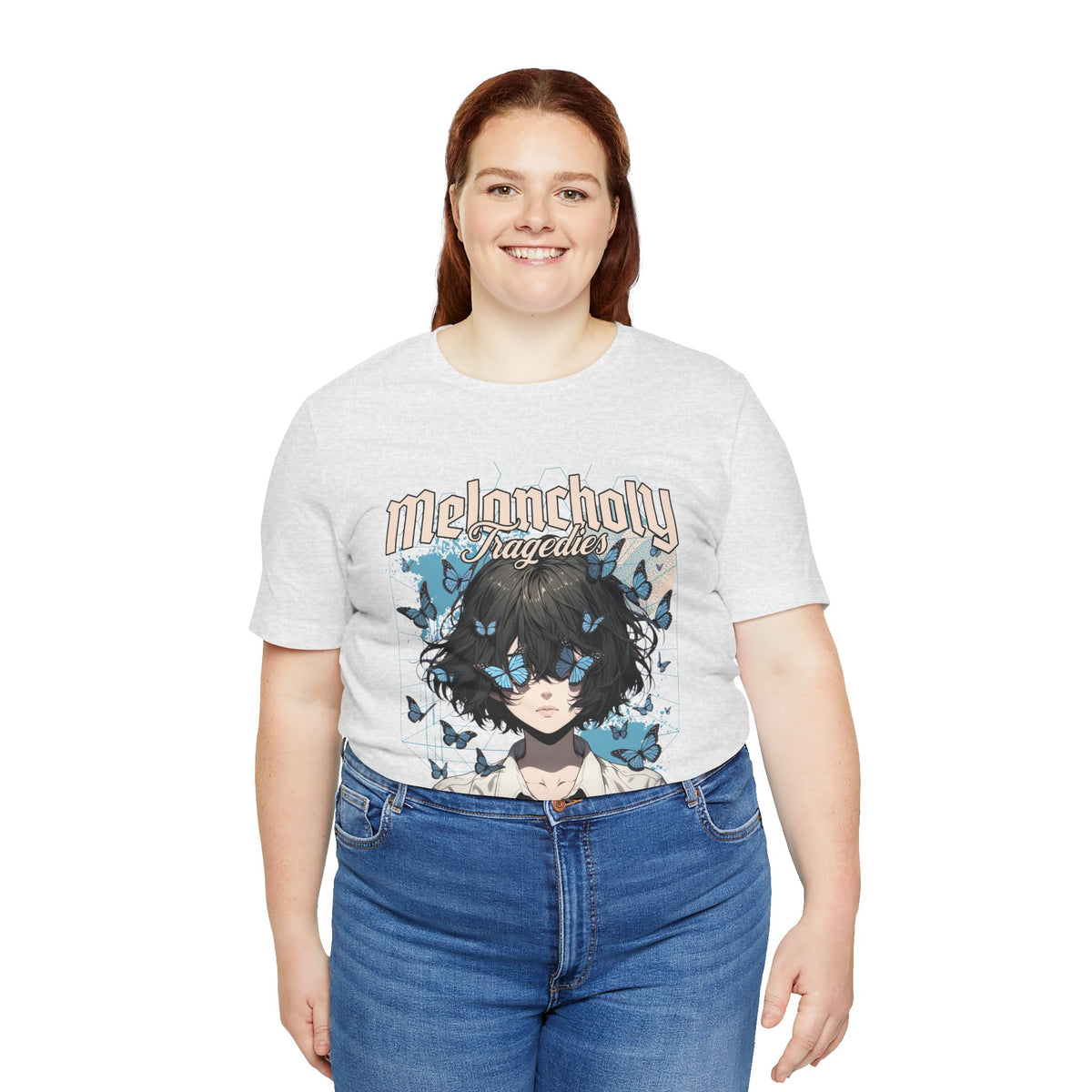 Melancholy Tragedia Anime Tee — Blue Butterflies Graphic T-Shirt