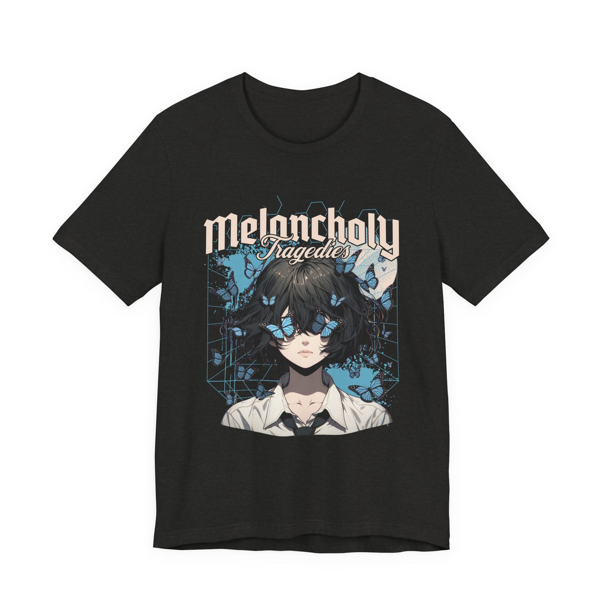 Melancholy Tragedia Anime Tee — Blue Butterflies Graphic T-Shirt