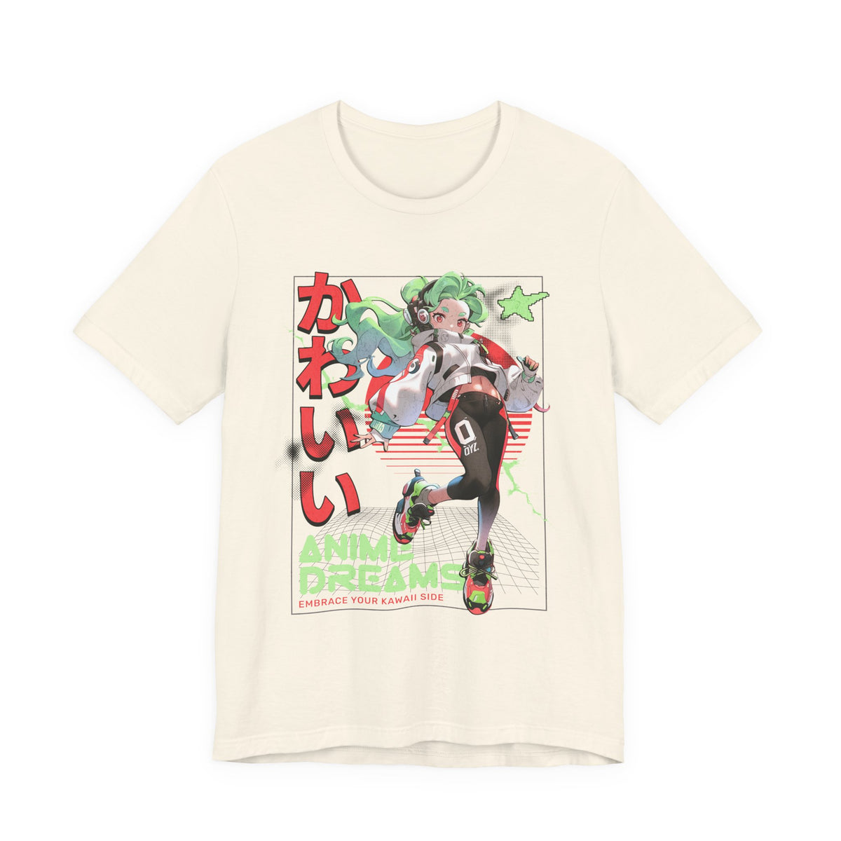 Anime Dreams Kawaii Tee — Neon Retro Anime Girl Graphic T-Shirt