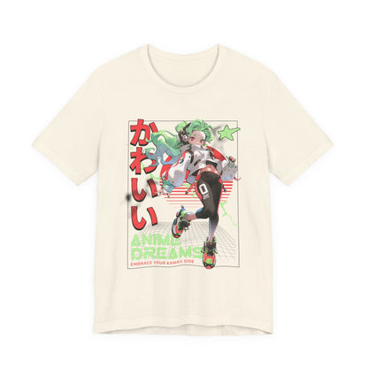 Anime Dreams Kawaii Tee — Neon Retro Anime Girl Graphic T-Shirt