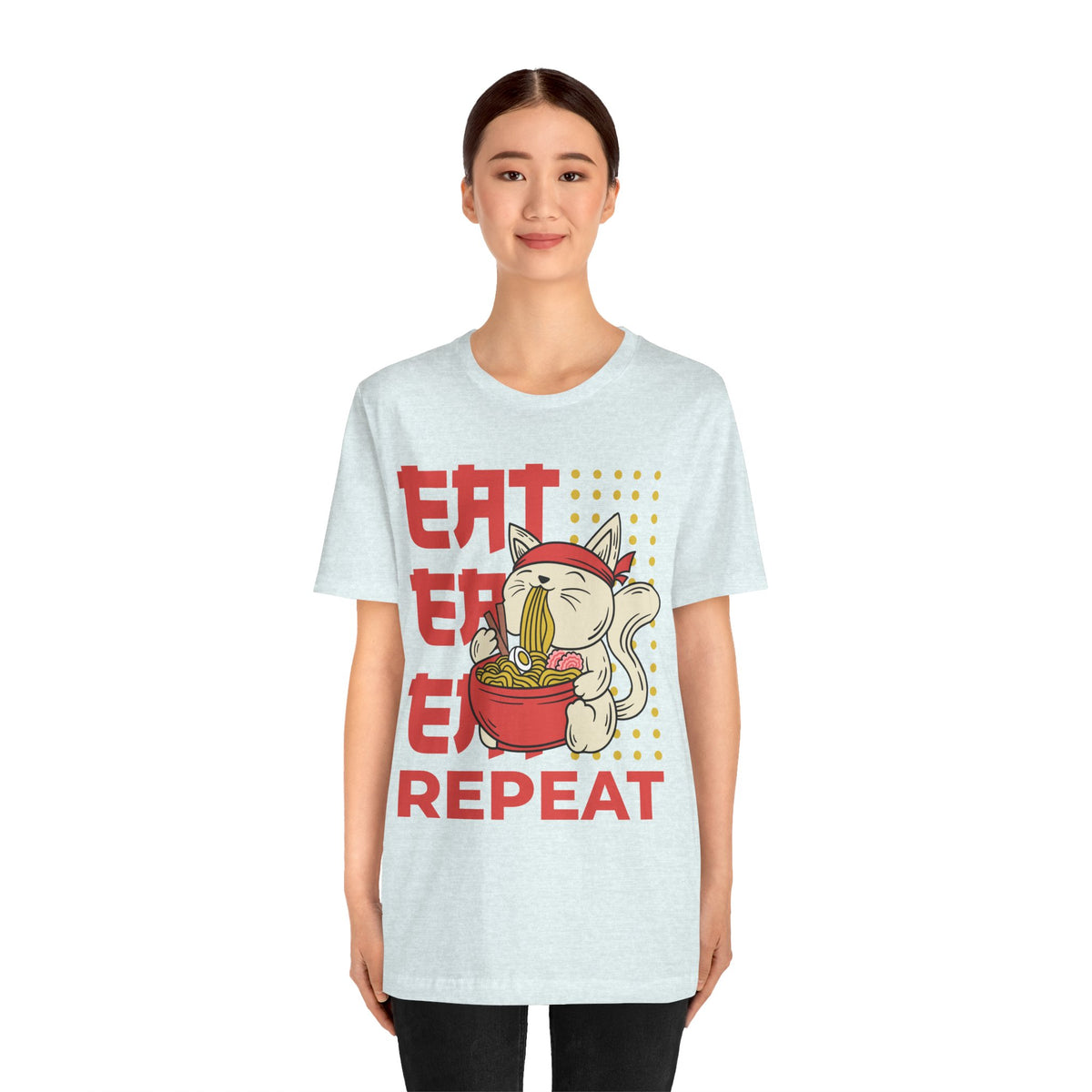 Ramen Cat Tee — "Eat Sleep Repeat" Cute Noodle Lover T-Shirt