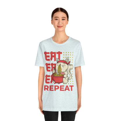 Ramen Cat Tee — "Eat Sleep Repeat" Cute Noodle Lover T-Shirt