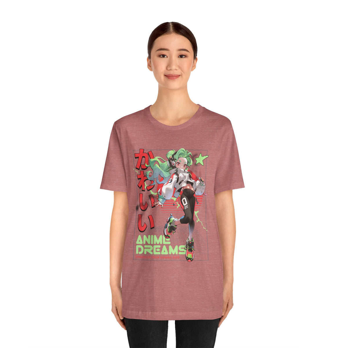 Anime Dreams Kawaii Tee — Neon Retro Anime Girl Graphic T-Shirt
