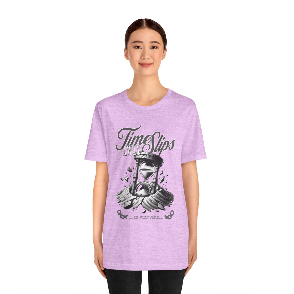 Time Slips Hourglass T‑Shirt — Vintage Black & White Graphic Tee