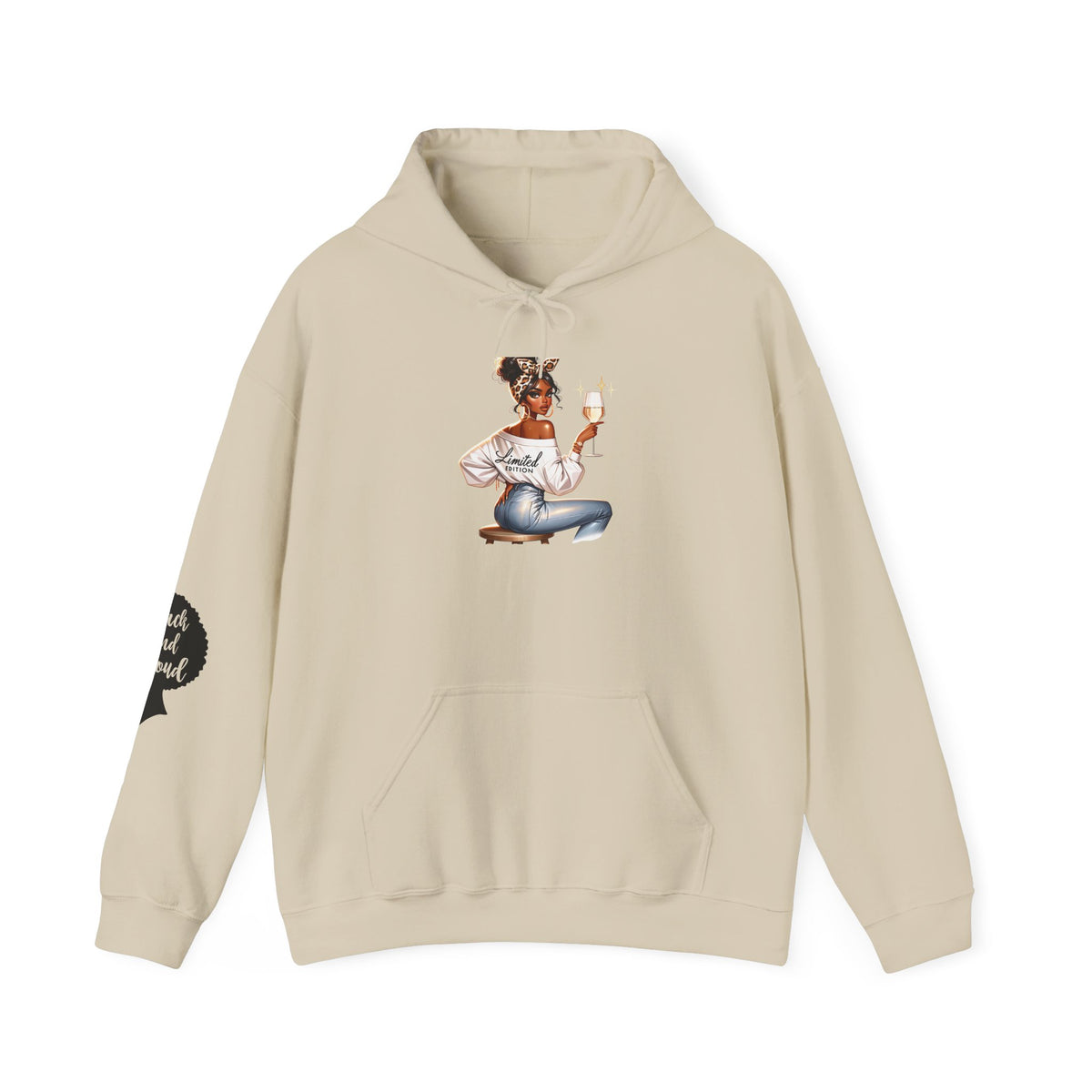 Cozy Chick Hoodie — Fashionable Woman Relaxing with Coffee Graphic Hooded Sweatshirt