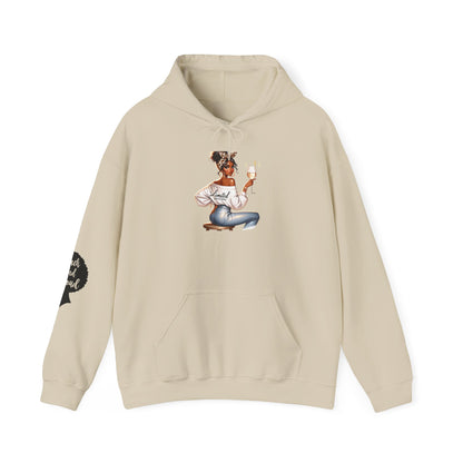 Cozy Chick Hoodie — Fashionable Woman Relaxing with Coffee Graphic Hooded Sweatshirt
