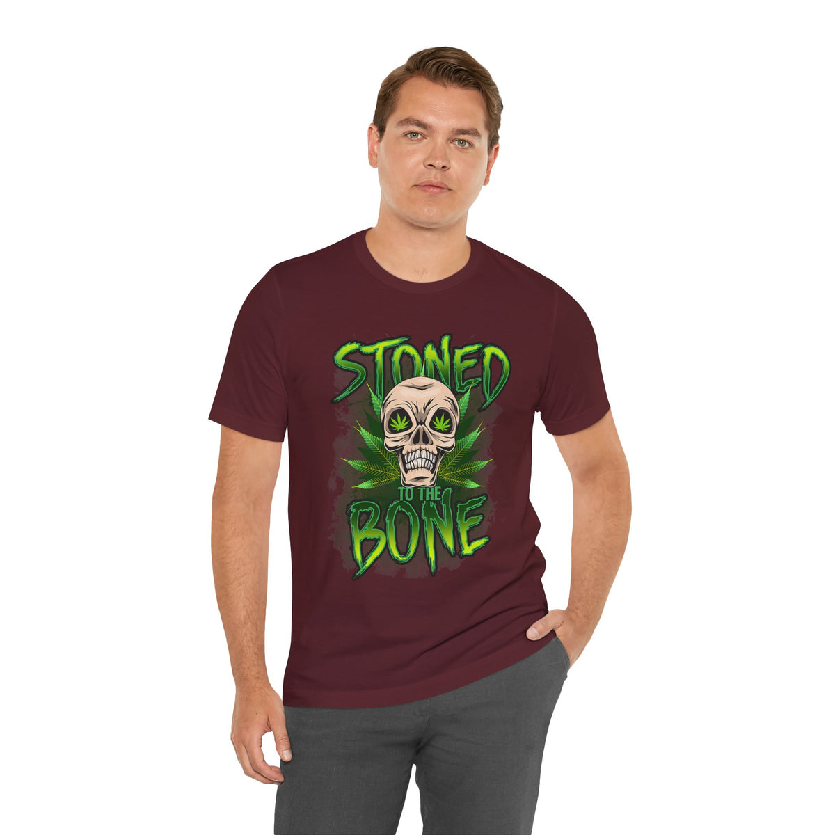Stoned to the Bone Skull Tee — Cannabis Leaf Graphic T-Shirt