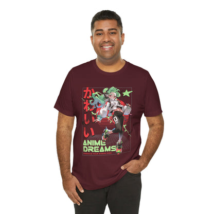 Anime Dreams Kawaii Tee — Neon Retro Anime Girl Graphic T-Shirt