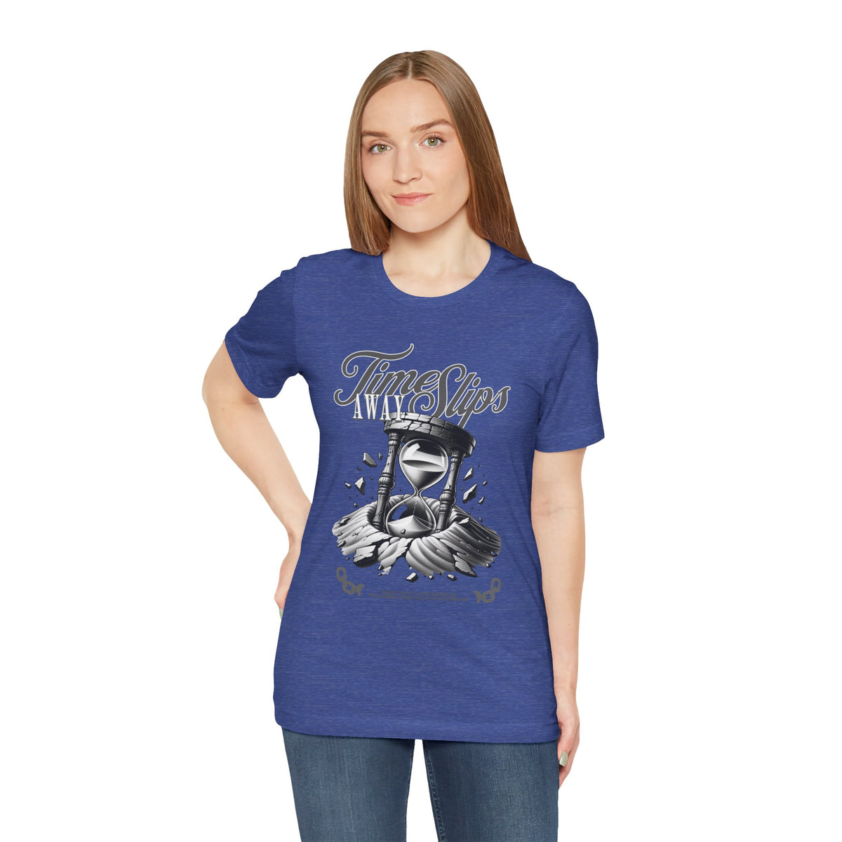 Time Slips Hourglass T‑Shirt — Vintage Black & White Graphic Tee