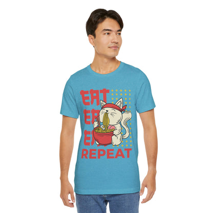 Ramen Cat Tee — "Eat Sleep Repeat" Cute Noodle Lover T-Shirt